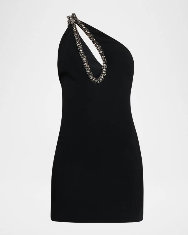 Rhinestone Cutout One-Shoulder Mini Dress